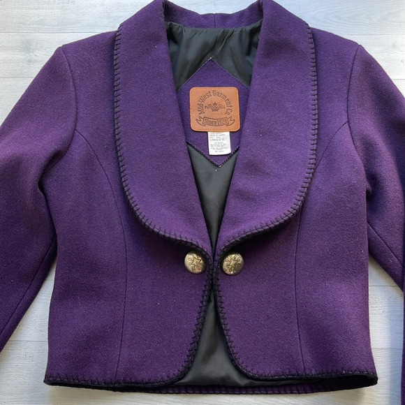 Vintage 80s Western Style Purple Wool Stitched Blazer S - Picture 2 of 12